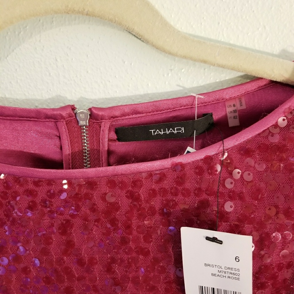 Bright pink fuschia sequined cocktail dress